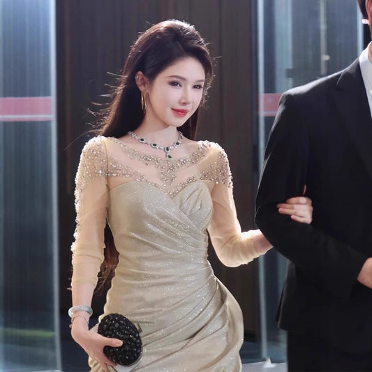 Evening Dress For Women Silver Paillette Fishtail